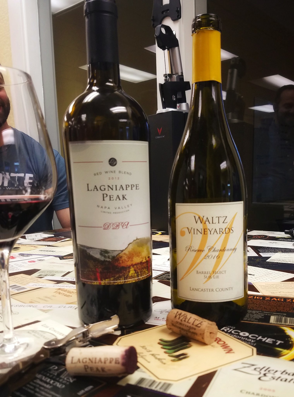 Lagniappe Peak and Waltz Vineyards wine bottles
