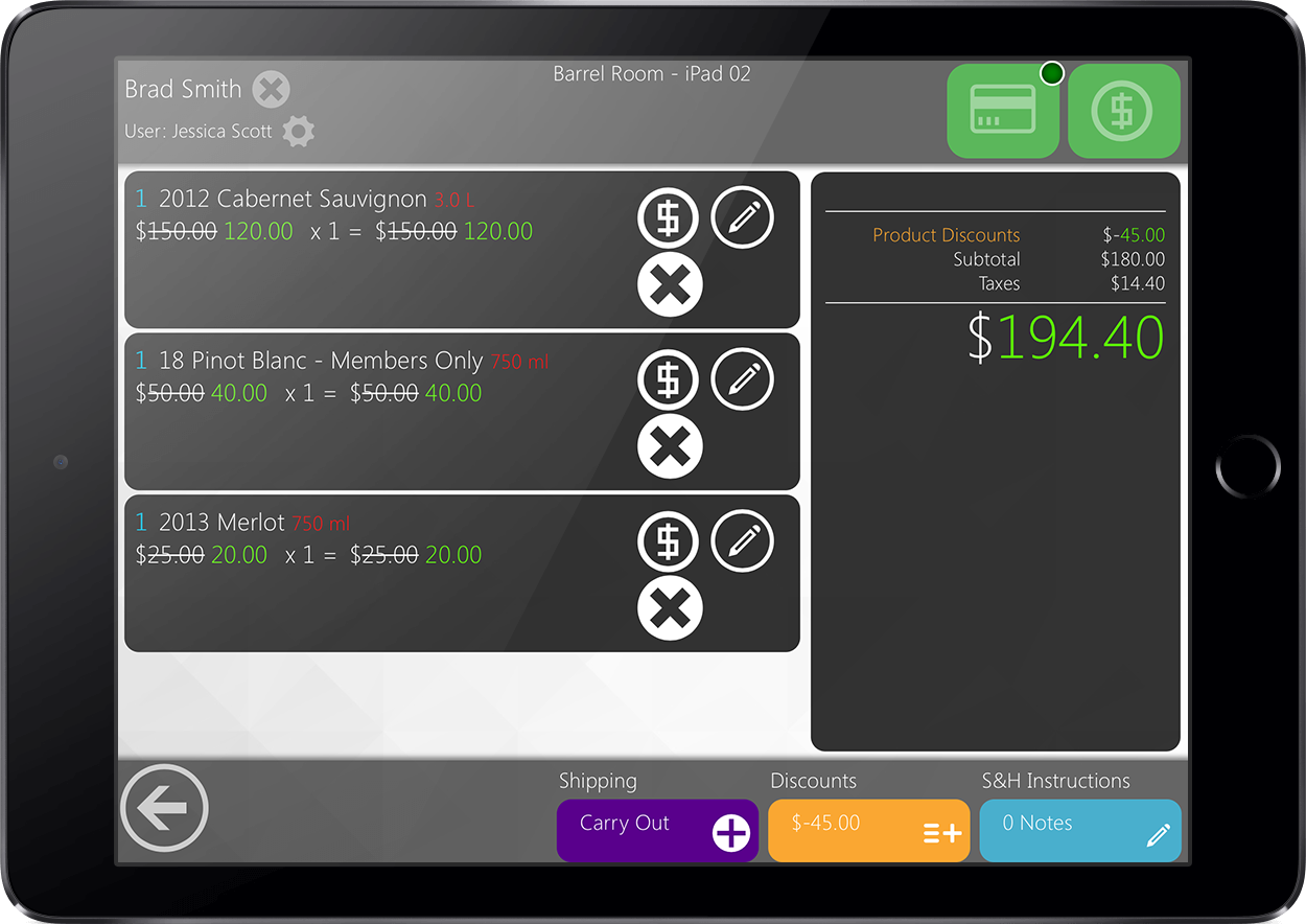 vinSUITE tabletPOS checkout screen