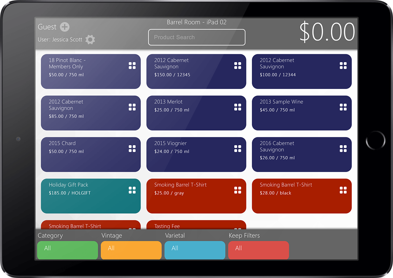 vinSUITE tabletPOS product screen