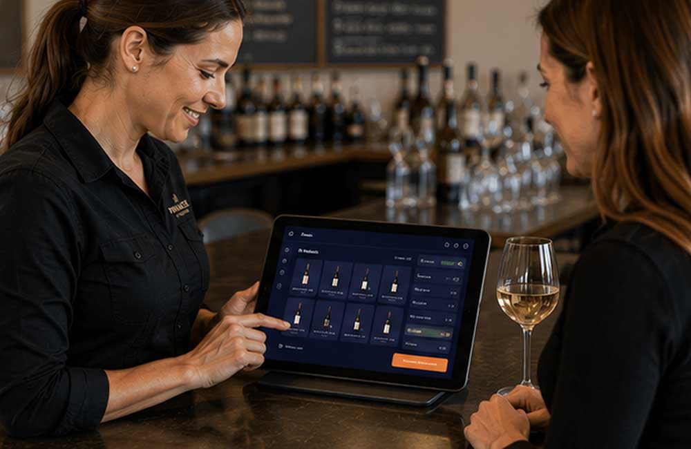 Tasting room associate using TabletPOS