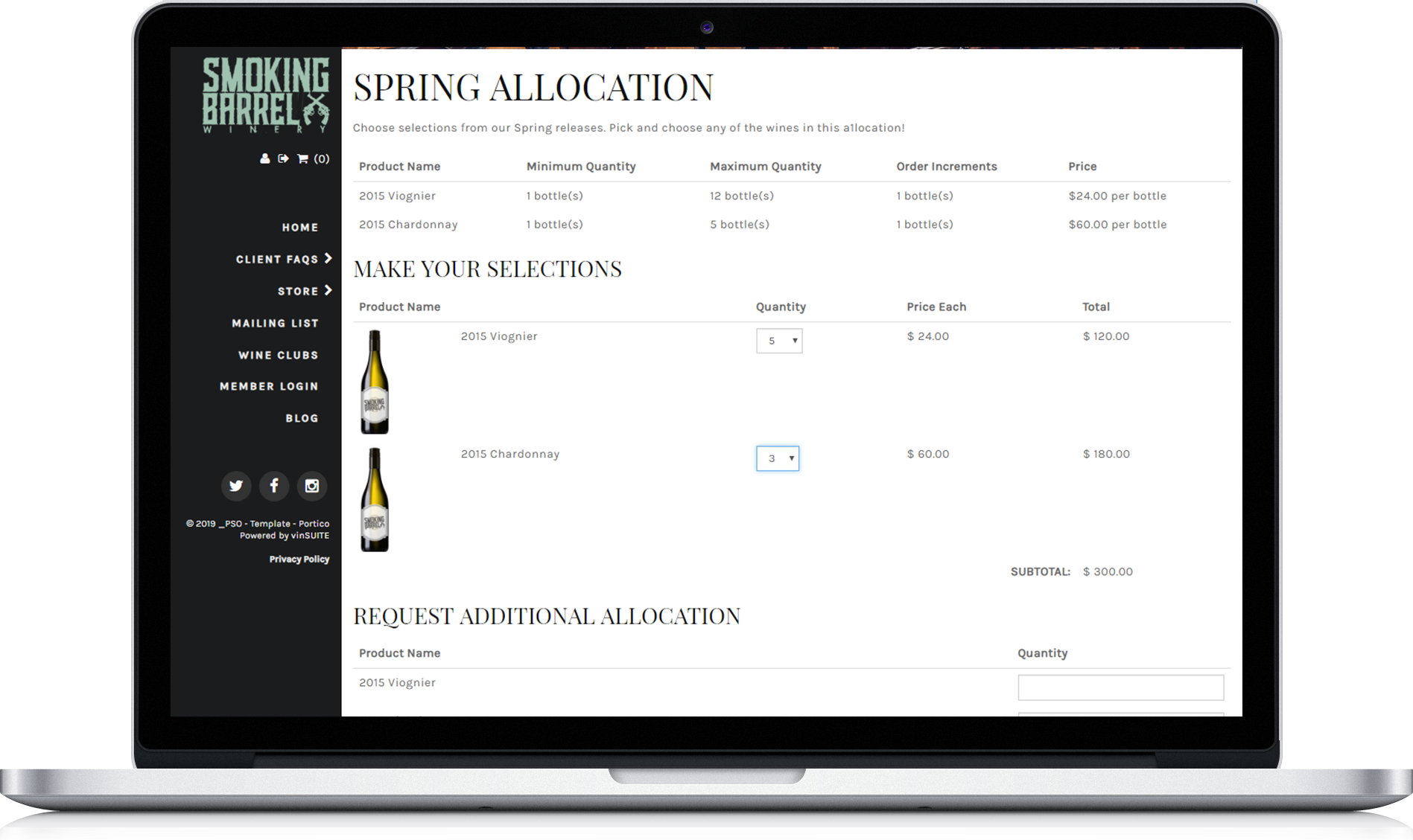 vinSUITE allocation on Portico template