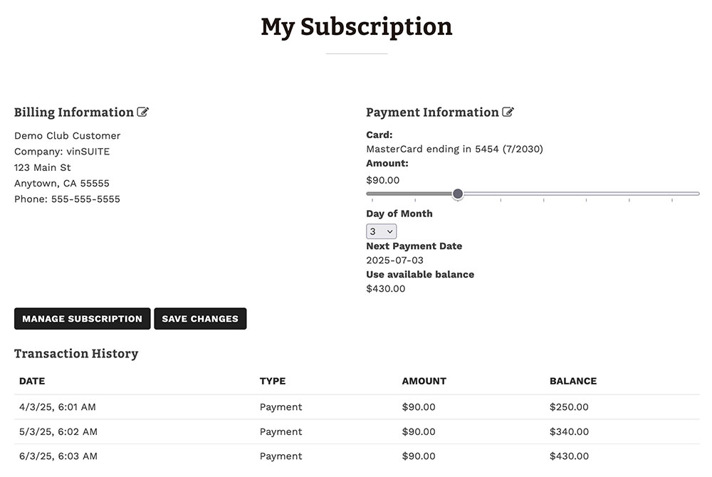 Example of how FlexPay looks to a customer when logged into their account